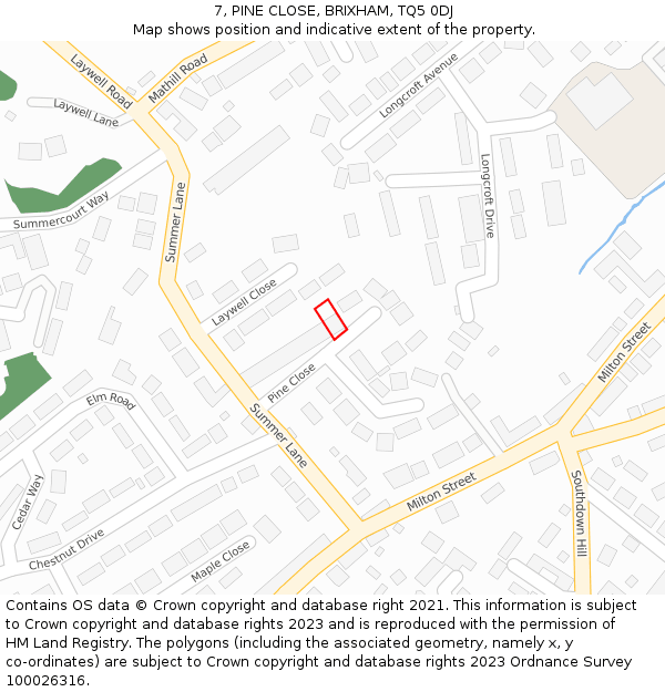 7, PINE CLOSE, BRIXHAM, TQ5 0DJ: Location map and indicative extent of plot