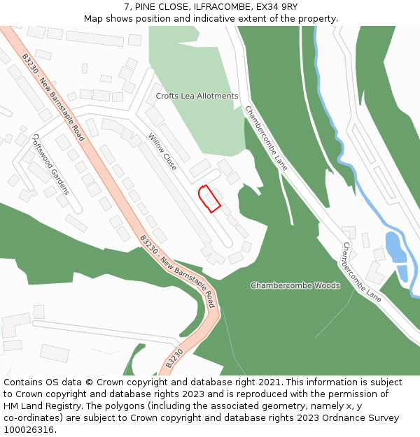 7, PINE CLOSE, ILFRACOMBE, EX34 9RY: Location map and indicative extent of plot