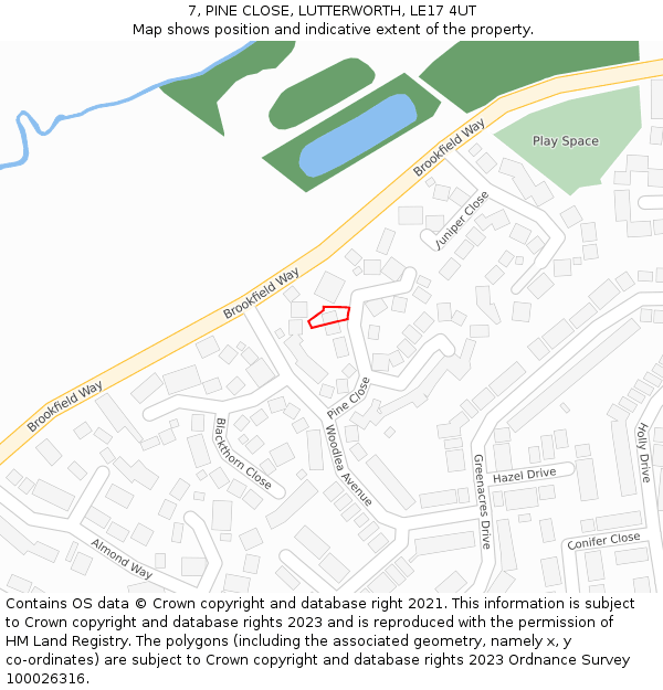 7, PINE CLOSE, LUTTERWORTH, LE17 4UT: Location map and indicative extent of plot