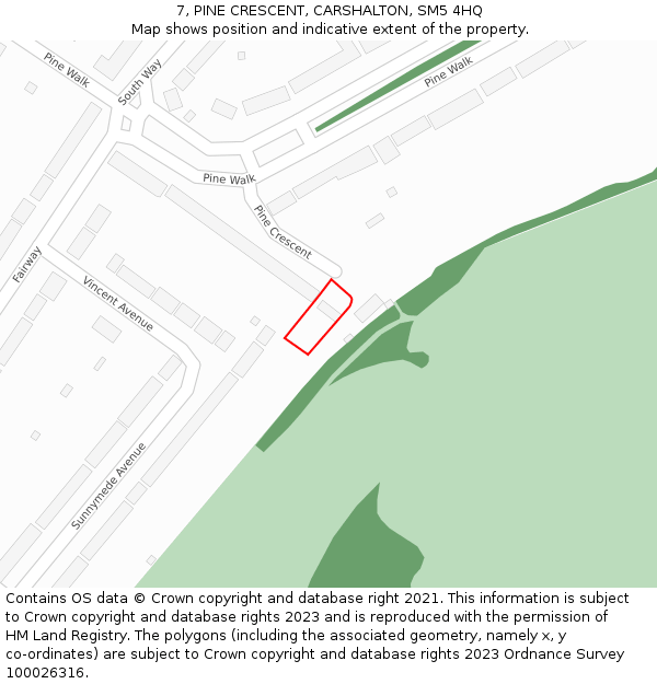 7, PINE CRESCENT, CARSHALTON, SM5 4HQ: Location map and indicative extent of plot