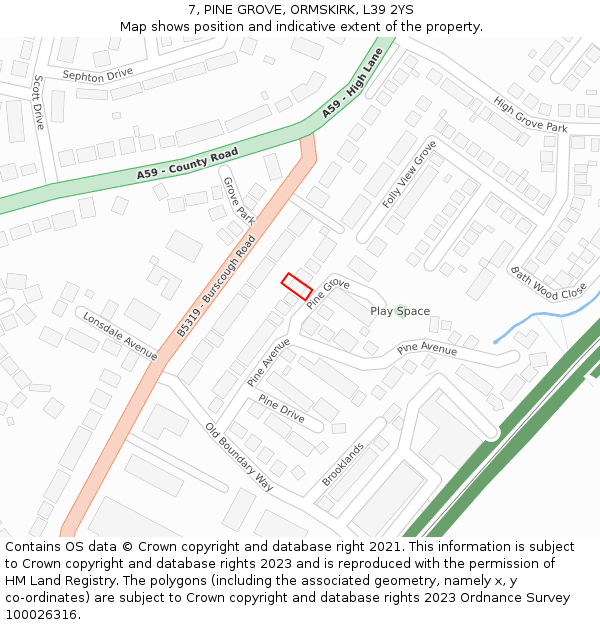 7, PINE GROVE, ORMSKIRK, L39 2YS: Location map and indicative extent of plot