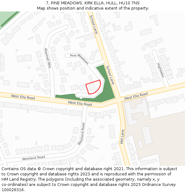 7, PINE MEADOWS, KIRK ELLA, HULL, HU10 7NS: Location map and indicative extent of plot