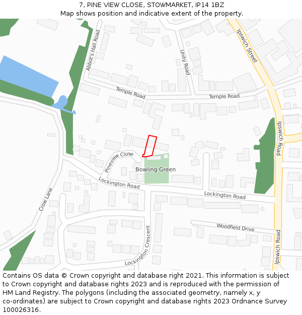 7, PINE VIEW CLOSE, STOWMARKET, IP14 1BZ: Location map and indicative extent of plot