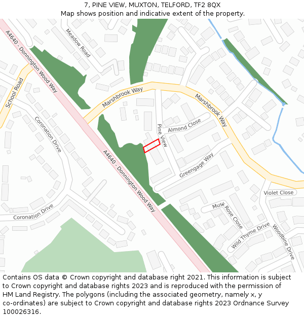 7, PINE VIEW, MUXTON, TELFORD, TF2 8QX: Location map and indicative extent of plot