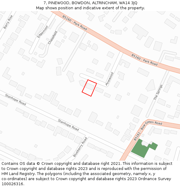 7, PINEWOOD, BOWDON, ALTRINCHAM, WA14 3JQ: Location map and indicative extent of plot