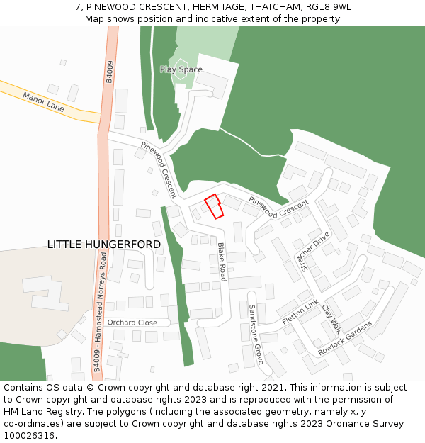 7, PINEWOOD CRESCENT, HERMITAGE, THATCHAM, RG18 9WL: Location map and indicative extent of plot