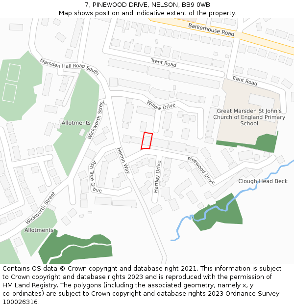 7, PINEWOOD DRIVE, NELSON, BB9 0WB: Location map and indicative extent of plot