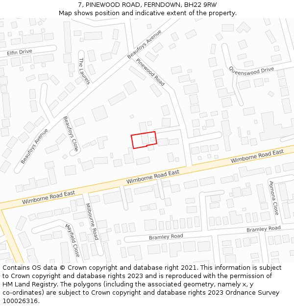 7, PINEWOOD ROAD, FERNDOWN, BH22 9RW: Location map and indicative extent of plot