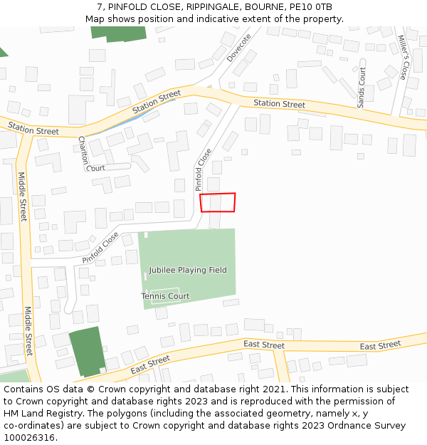 7, PINFOLD CLOSE, RIPPINGALE, BOURNE, PE10 0TB: Location map and indicative extent of plot