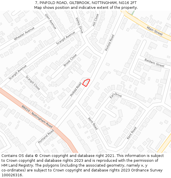 7, PINFOLD ROAD, GILTBROOK, NOTTINGHAM, NG16 2FT: Location map and indicative extent of plot
