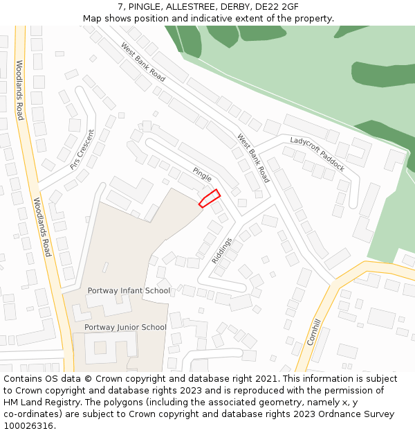 7, PINGLE, ALLESTREE, DERBY, DE22 2GF: Location map and indicative extent of plot