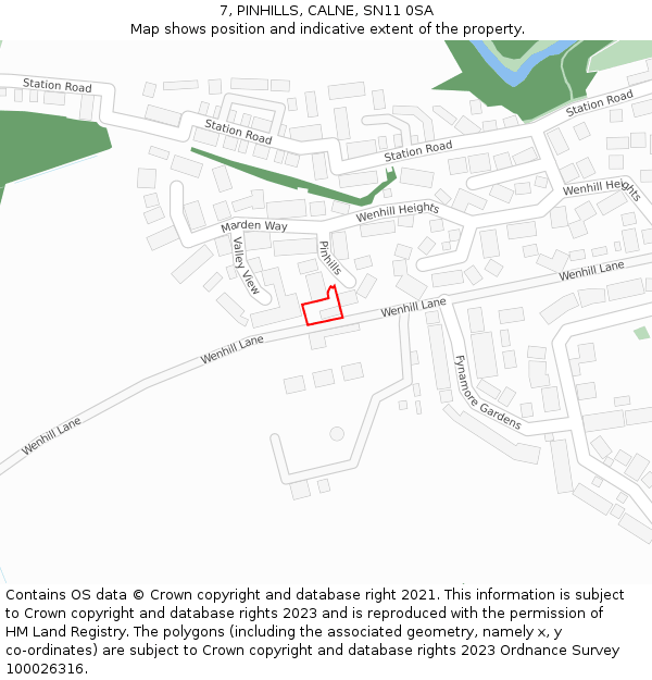 7, PINHILLS, CALNE, SN11 0SA: Location map and indicative extent of plot