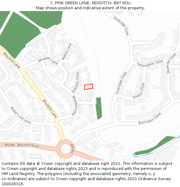 7, PINK GREEN LANE, REDDITCH, B97 6GU: Location map and indicative extent of plot