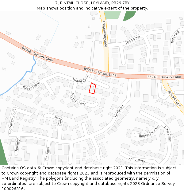 7, PINTAIL CLOSE, LEYLAND, PR26 7RY: Location map and indicative extent of plot