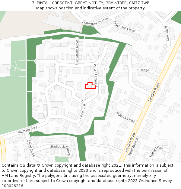 7, PINTAIL CRESCENT, GREAT NOTLEY, BRAINTREE, CM77 7WR: Location map and indicative extent of plot