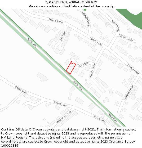 7, PIPERS END, WIRRAL, CH60 9LW: Location map and indicative extent of plot