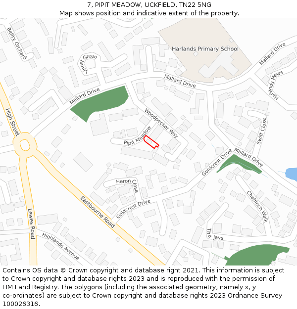 7, PIPIT MEADOW, UCKFIELD, TN22 5NG: Location map and indicative extent of plot