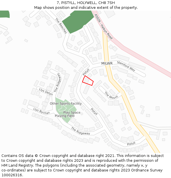 7, PISTYLL, HOLYWELL, CH8 7SH: Location map and indicative extent of plot