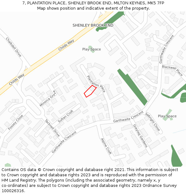 7, PLANTATION PLACE, SHENLEY BROOK END, MILTON KEYNES, MK5 7FP: Location map and indicative extent of plot