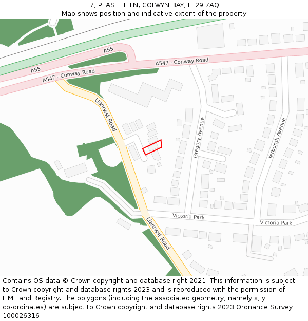 7, PLAS EITHIN, COLWYN BAY, LL29 7AQ: Location map and indicative extent of plot