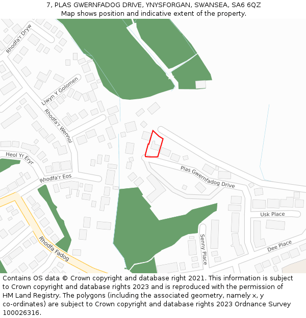 7, PLAS GWERNFADOG DRIVE, YNYSFORGAN, SWANSEA, SA6 6QZ: Location map and indicative extent of plot