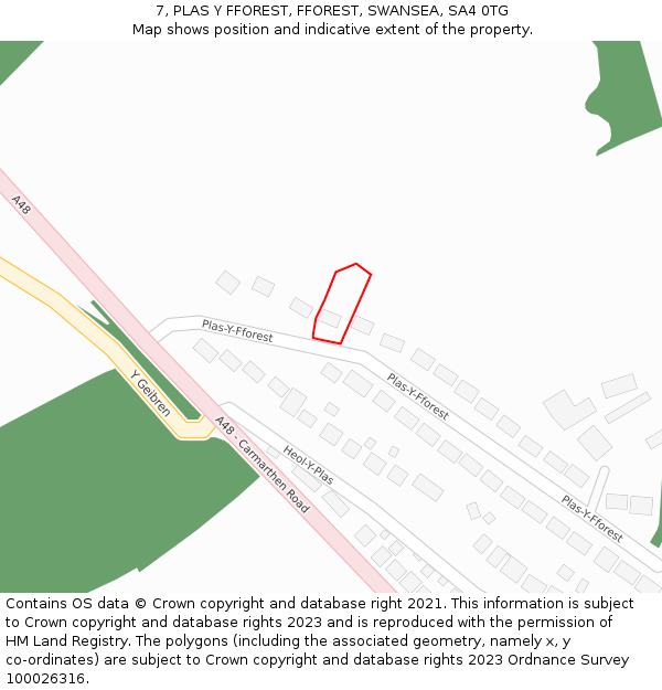 7, PLAS Y FFOREST, FFOREST, SWANSEA, SA4 0TG: Location map and indicative extent of plot