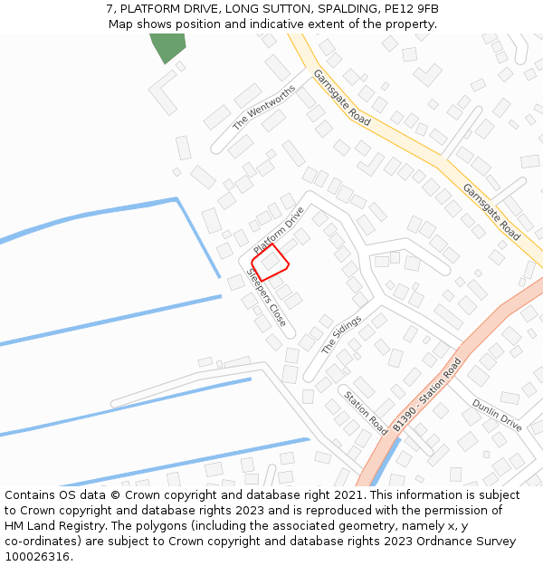 7, PLATFORM DRIVE, LONG SUTTON, SPALDING, PE12 9FB: Location map and indicative extent of plot