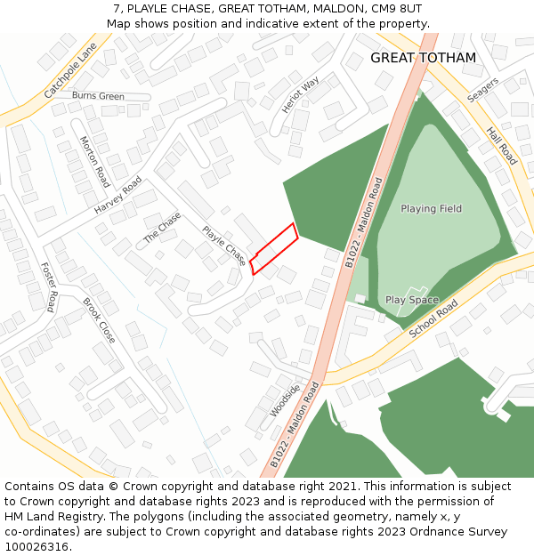 7, PLAYLE CHASE, GREAT TOTHAM, MALDON, CM9 8UT: Location map and indicative extent of plot