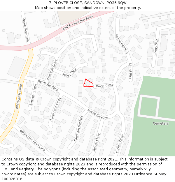 7, PLOVER CLOSE, SANDOWN, PO36 9QW: Location map and indicative extent of plot