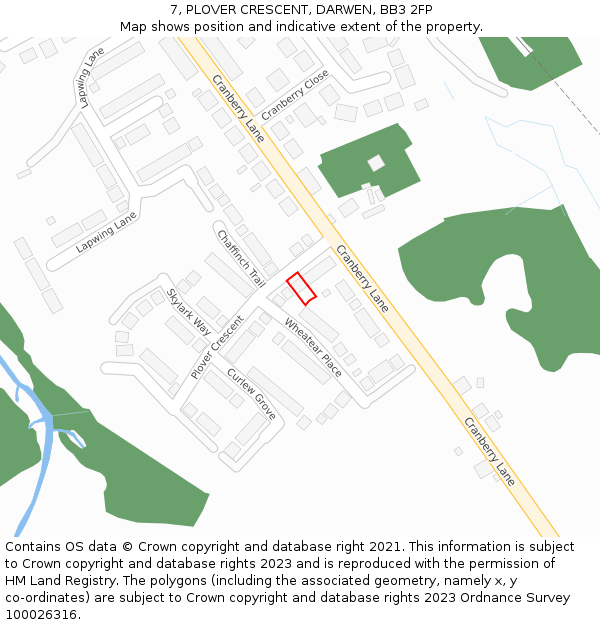 7, PLOVER CRESCENT, DARWEN, BB3 2FP: Location map and indicative extent of plot