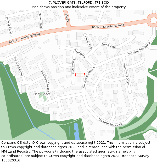 7, PLOVER GATE, TELFORD, TF1 3QD: Location map and indicative extent of plot
