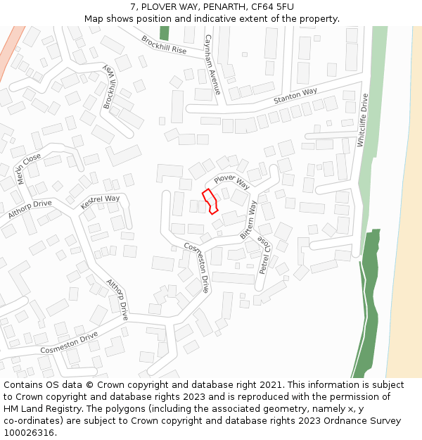 7, PLOVER WAY, PENARTH, CF64 5FU: Location map and indicative extent of plot