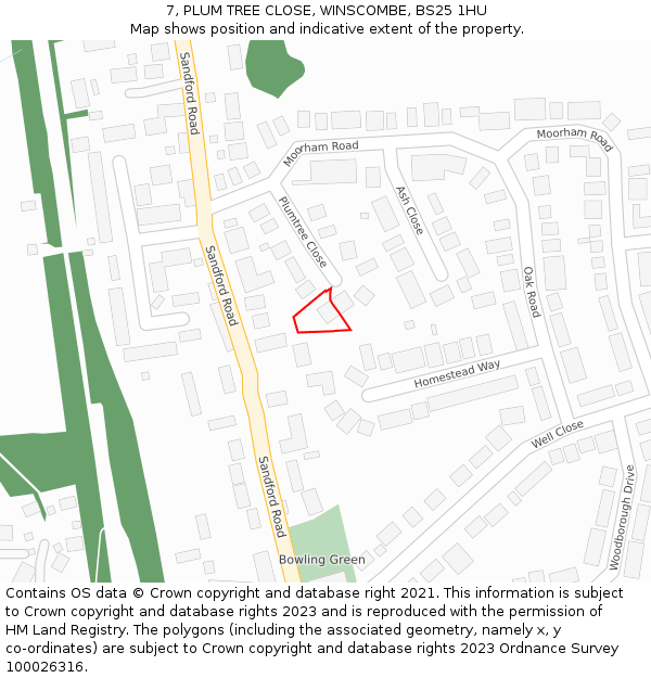 7, PLUM TREE CLOSE, WINSCOMBE, BS25 1HU: Location map and indicative extent of plot