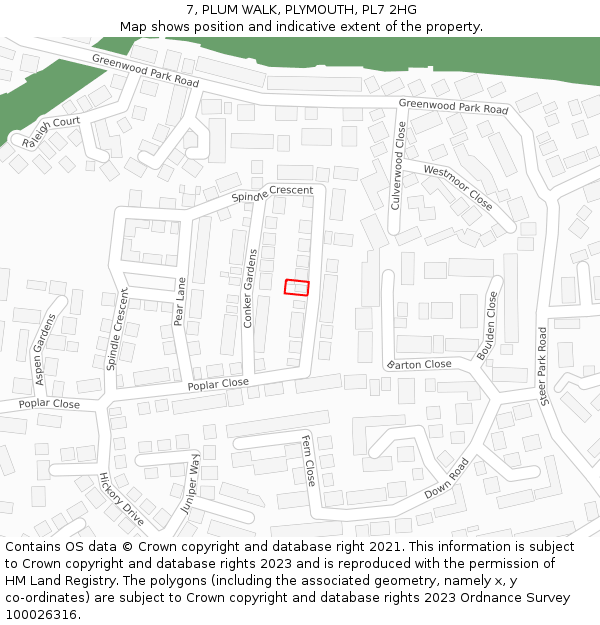 7, PLUM WALK, PLYMOUTH, PL7 2HG: Location map and indicative extent of plot