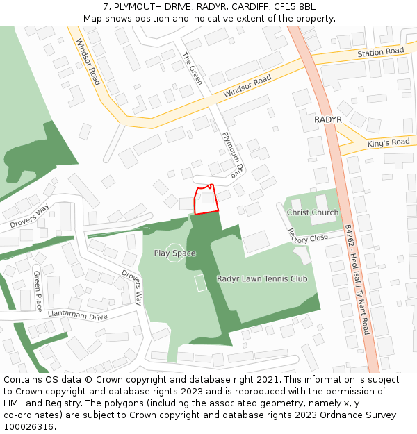 7, PLYMOUTH DRIVE, RADYR, CARDIFF, CF15 8BL: Location map and indicative extent of plot