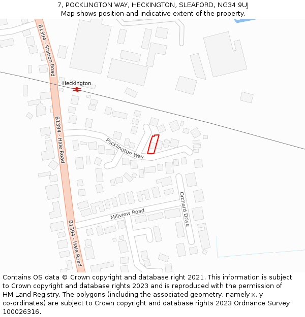 7, POCKLINGTON WAY, HECKINGTON, SLEAFORD, NG34 9UJ: Location map and indicative extent of plot