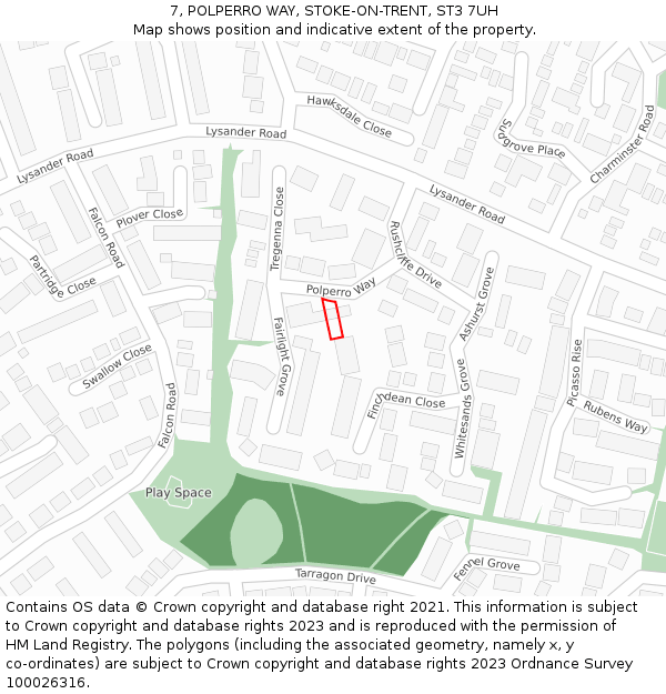 7, POLPERRO WAY, STOKE-ON-TRENT, ST3 7UH: Location map and indicative extent of plot