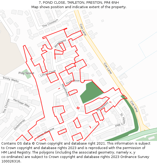 7, POND CLOSE, TARLETON, PRESTON, PR4 6NH: Location map and indicative extent of plot