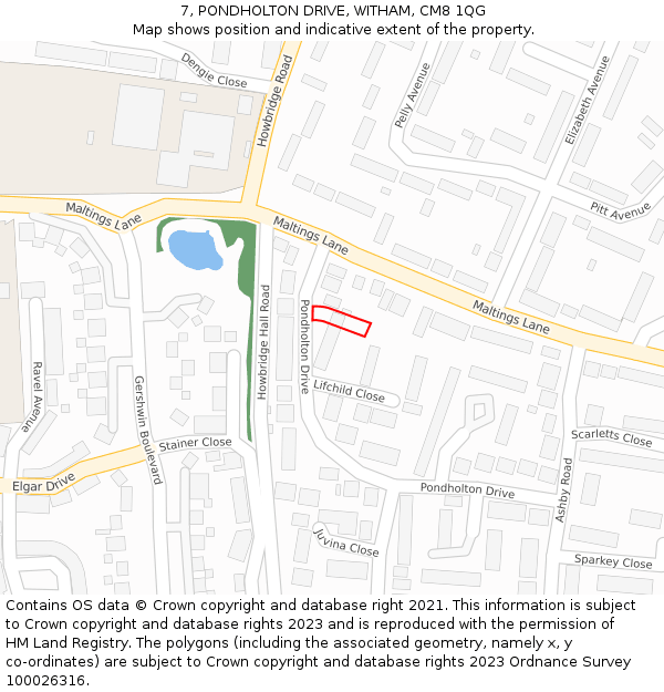 7, PONDHOLTON DRIVE, WITHAM, CM8 1QG: Location map and indicative extent of plot