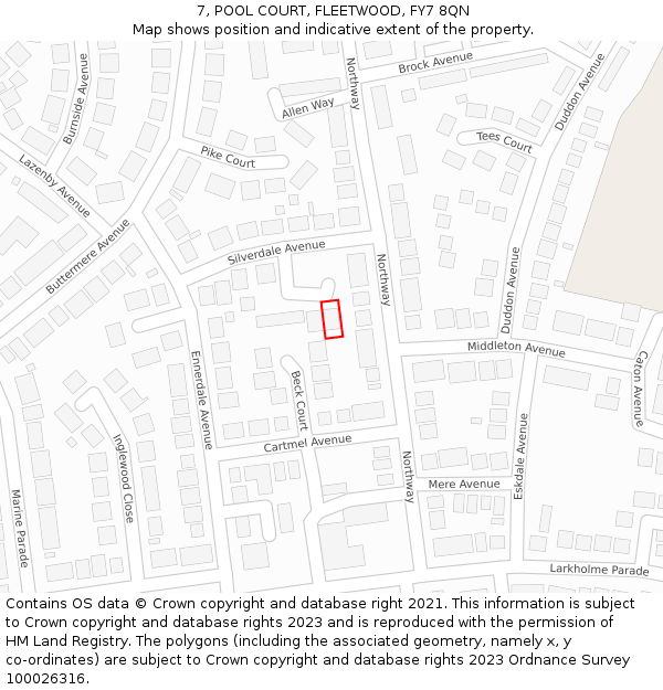 7, POOL COURT, FLEETWOOD, FY7 8QN: Location map and indicative extent of plot