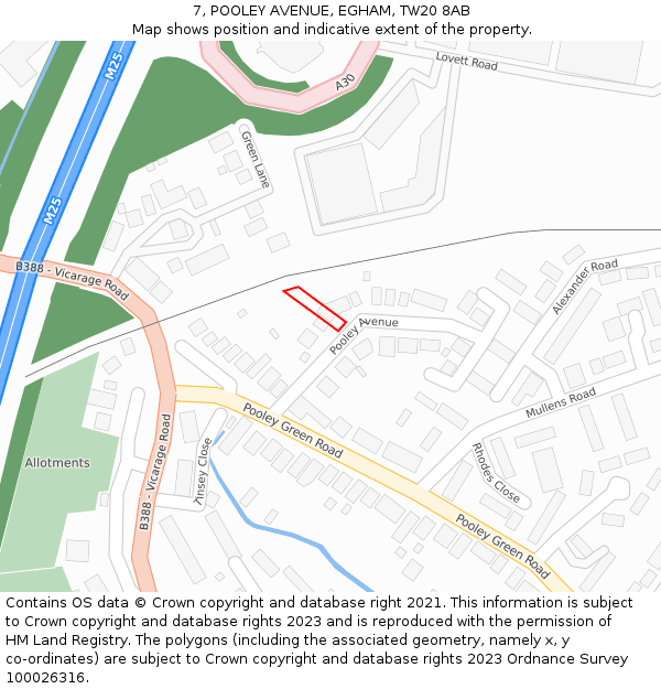 7, POOLEY AVENUE, EGHAM, TW20 8AB: Location map and indicative extent of plot