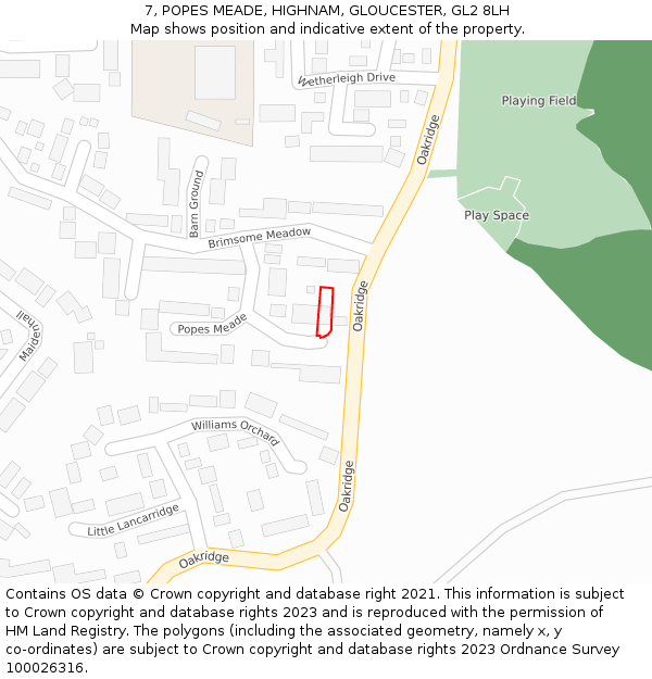 7, POPES MEADE, HIGHNAM, GLOUCESTER, GL2 8LH: Location map and indicative extent of plot