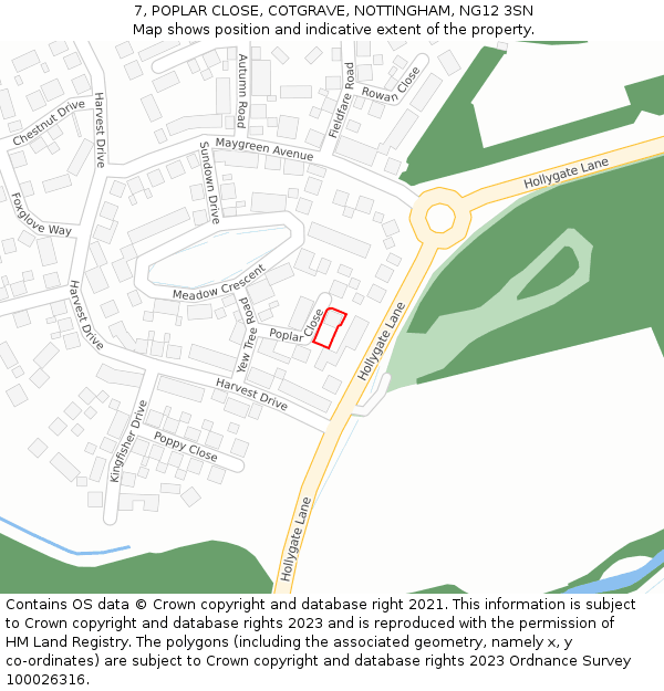 7, POPLAR CLOSE, COTGRAVE, NOTTINGHAM, NG12 3SN: Location map and indicative extent of plot