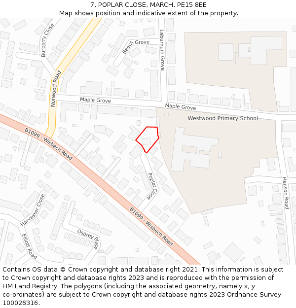 7, POPLAR CLOSE, MARCH, PE15 8EE: Location map and indicative extent of plot