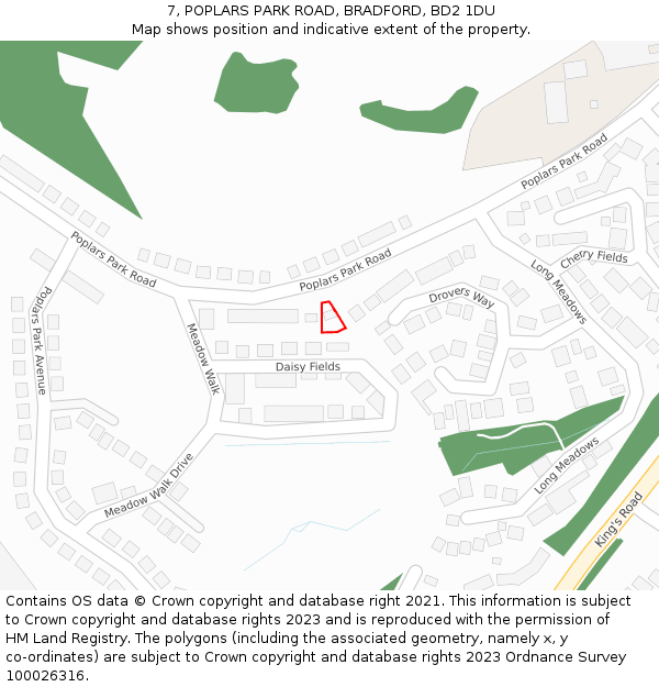 7, POPLARS PARK ROAD, BRADFORD, BD2 1DU: Location map and indicative extent of plot