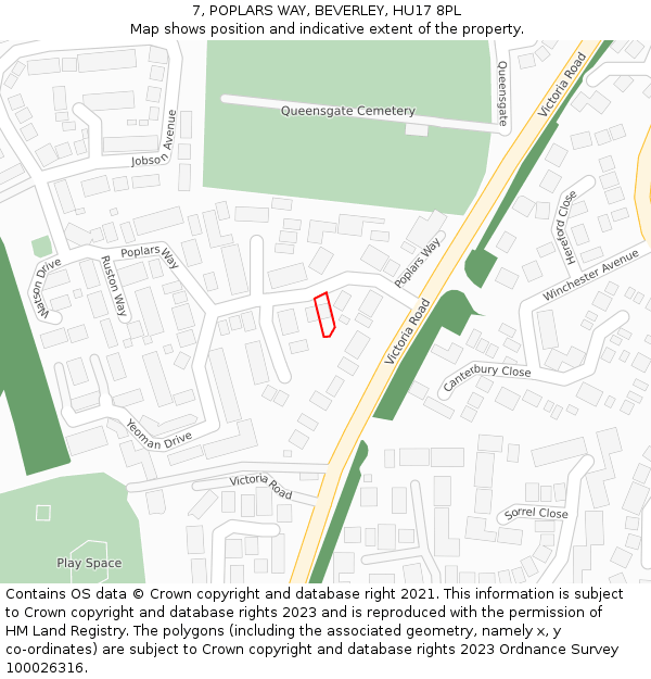 7, POPLARS WAY, BEVERLEY, HU17 8PL: Location map and indicative extent of plot