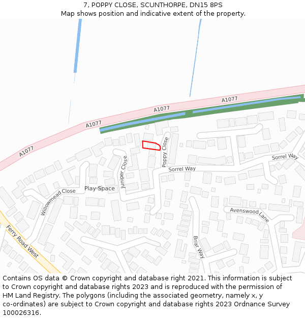 7, POPPY CLOSE, SCUNTHORPE, DN15 8PS: Location map and indicative extent of plot