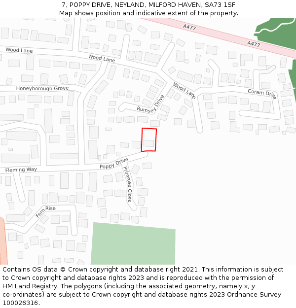 7, POPPY DRIVE, NEYLAND, MILFORD HAVEN, SA73 1SF: Location map and indicative extent of plot