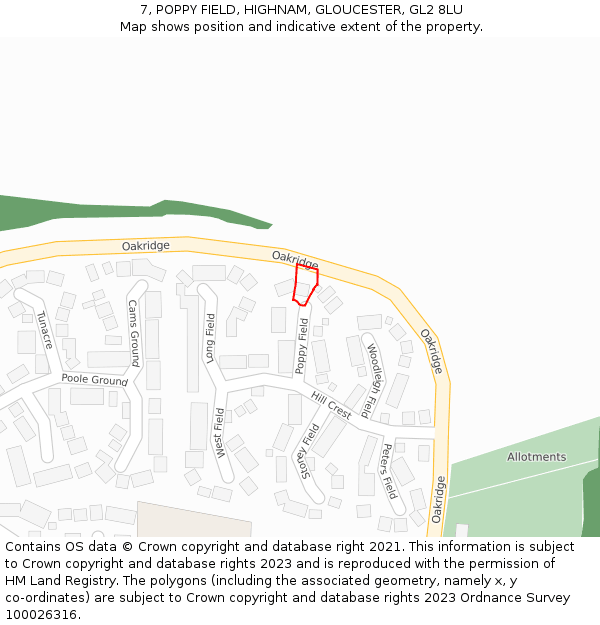 7, POPPY FIELD, HIGHNAM, GLOUCESTER, GL2 8LU: Location map and indicative extent of plot