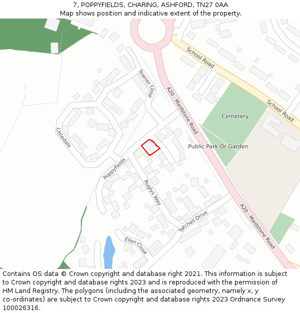 7, POPPYFIELDS, CHARING, ASHFORD, TN27 0AA: Location map and indicative extent of plot